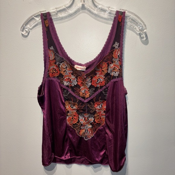 Vintage Purple Embroidery Lace Silky Babydoll Camisole Y2K Feminine Sensuous SzL - Picture 1 of 9